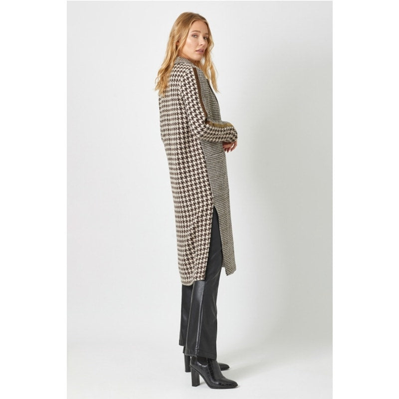 Gold Tape Trim Brown Houndstooth Coat