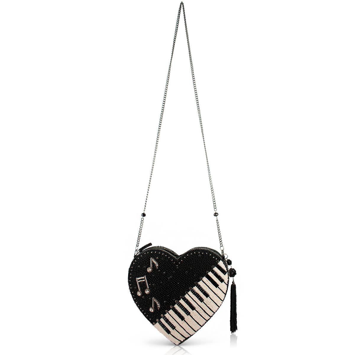 Mary Frances Heart Beat Heart Shaped Beaded Piano Keys Crossbody Handbag