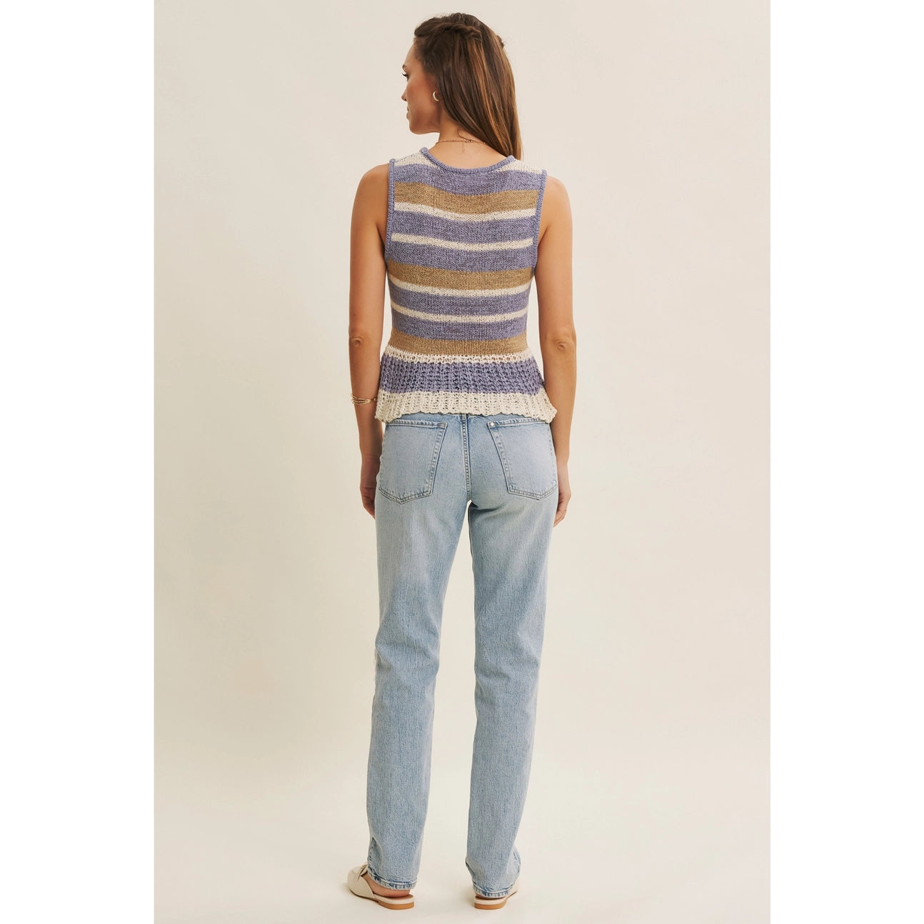 Dusty Blue Laid-Back Coastal Stripe Airy Sweater Knit Tank