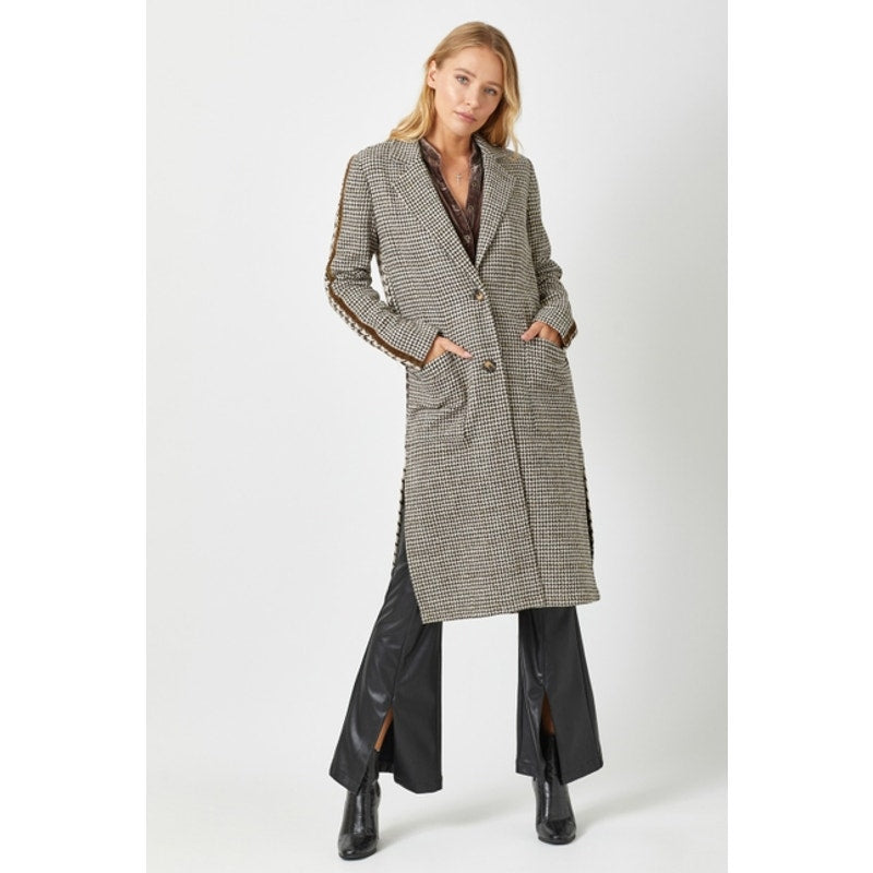 Gold Tape Trim Brown Houndstooth Coat