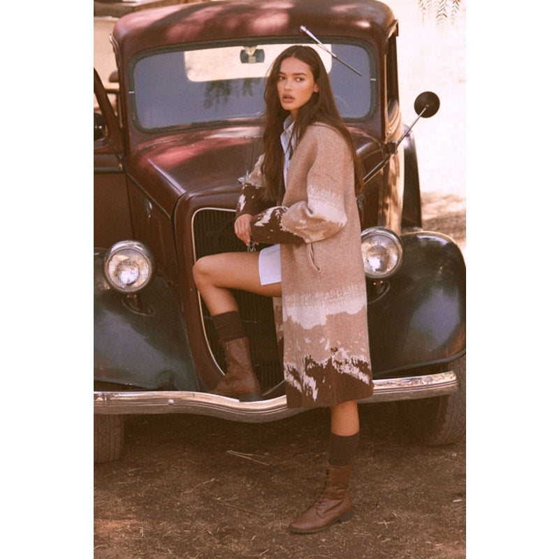 Cardigan ouvert sur le devant en tricot graphique paysage