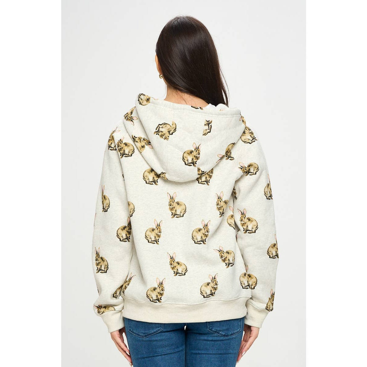 Bunny Print Zip Up Hoodie