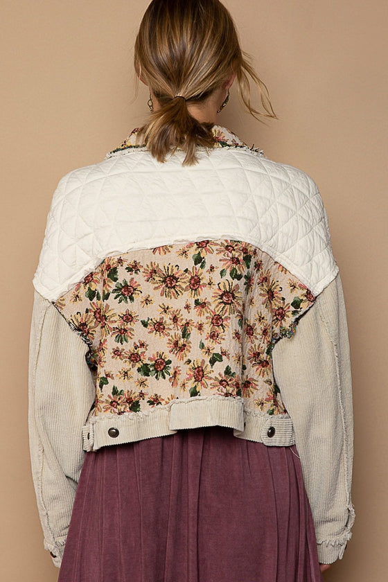 Chaqueta de pana con botones y jacquard con paneles acolchados en contraste