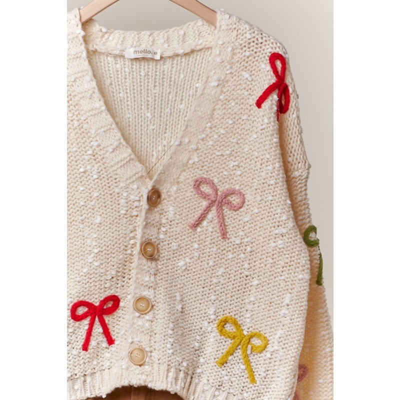 Ribbon Patched Button Down Cardigan