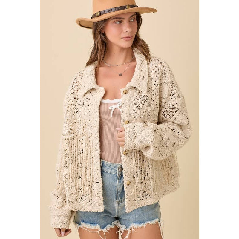 Macrame Crochet Lace Fringed Jacket
