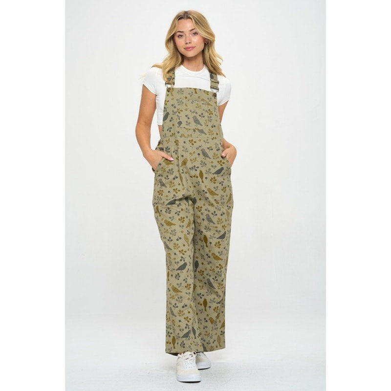 Mono con estampado floral y de pájaros verdes