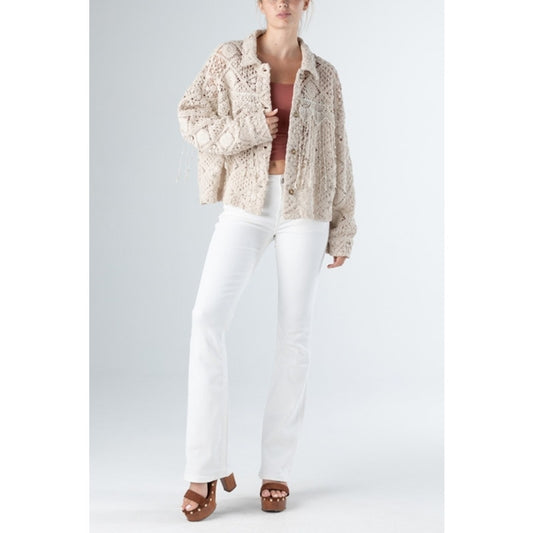 Veste à franges en macramé naturel au crochet