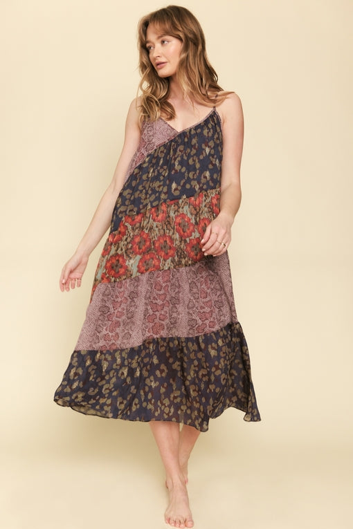 Mixed Print Maxi Dress