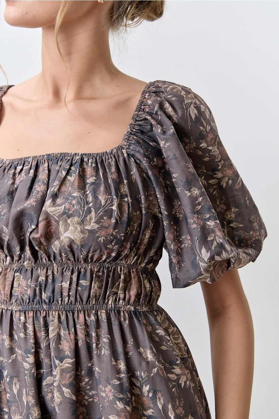 Dark Gray Floral Print Midi Dress