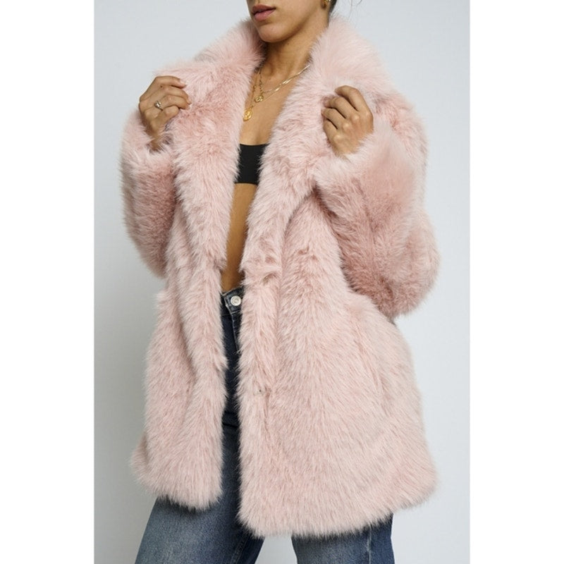 Pink Finger Tip Faux Fur Coat
