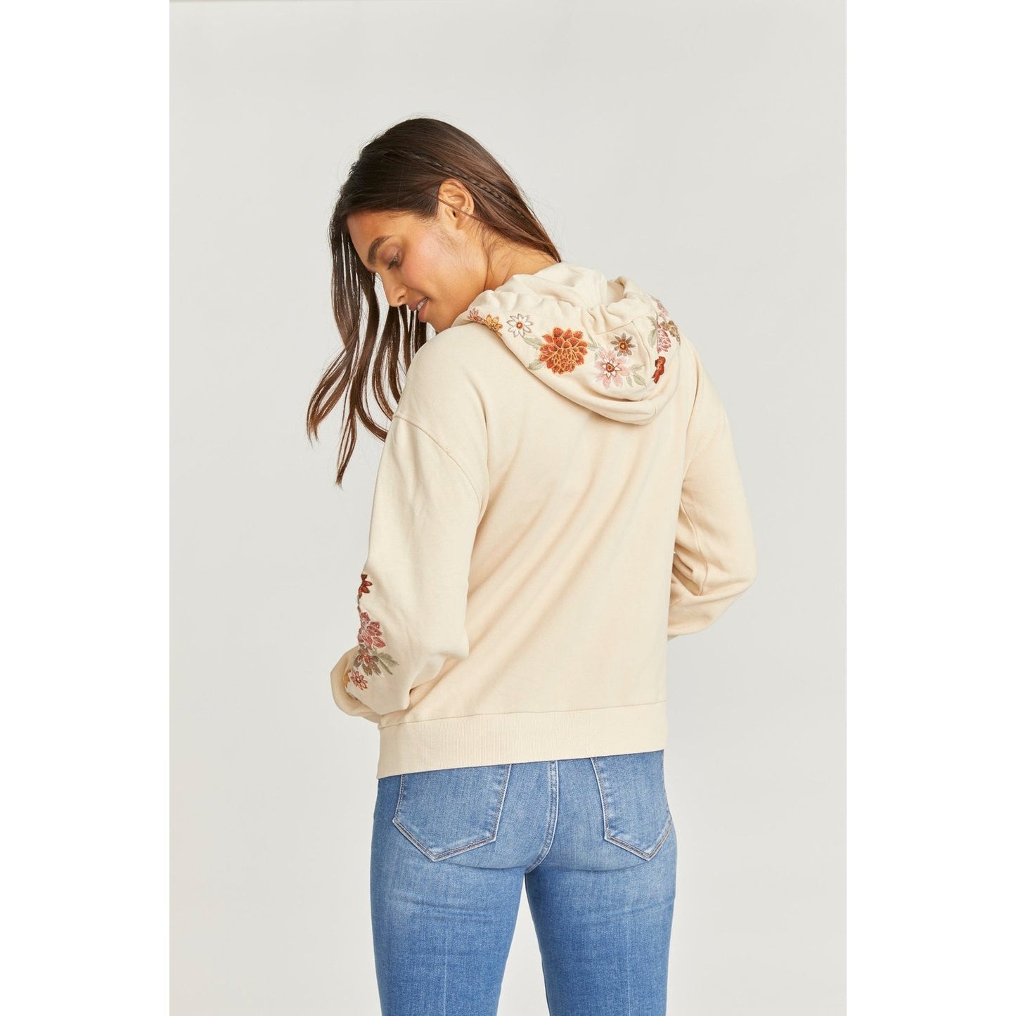 Driftwood Spring Neptune Floral Embroidered Zip Up Hoodie
