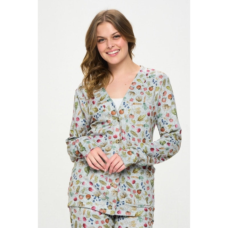 Cárdigan con cuello en V y botones con estampado vegetal