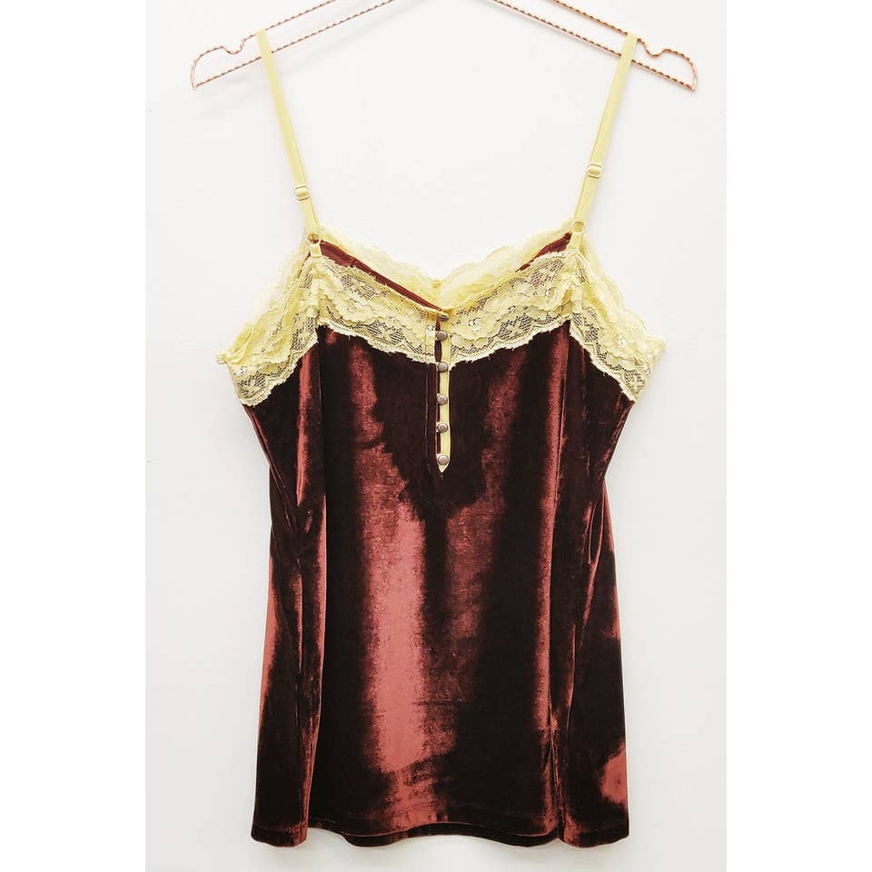 Camisola con ribete de encaje y terciopelo color chocolate oscuro de Aratta