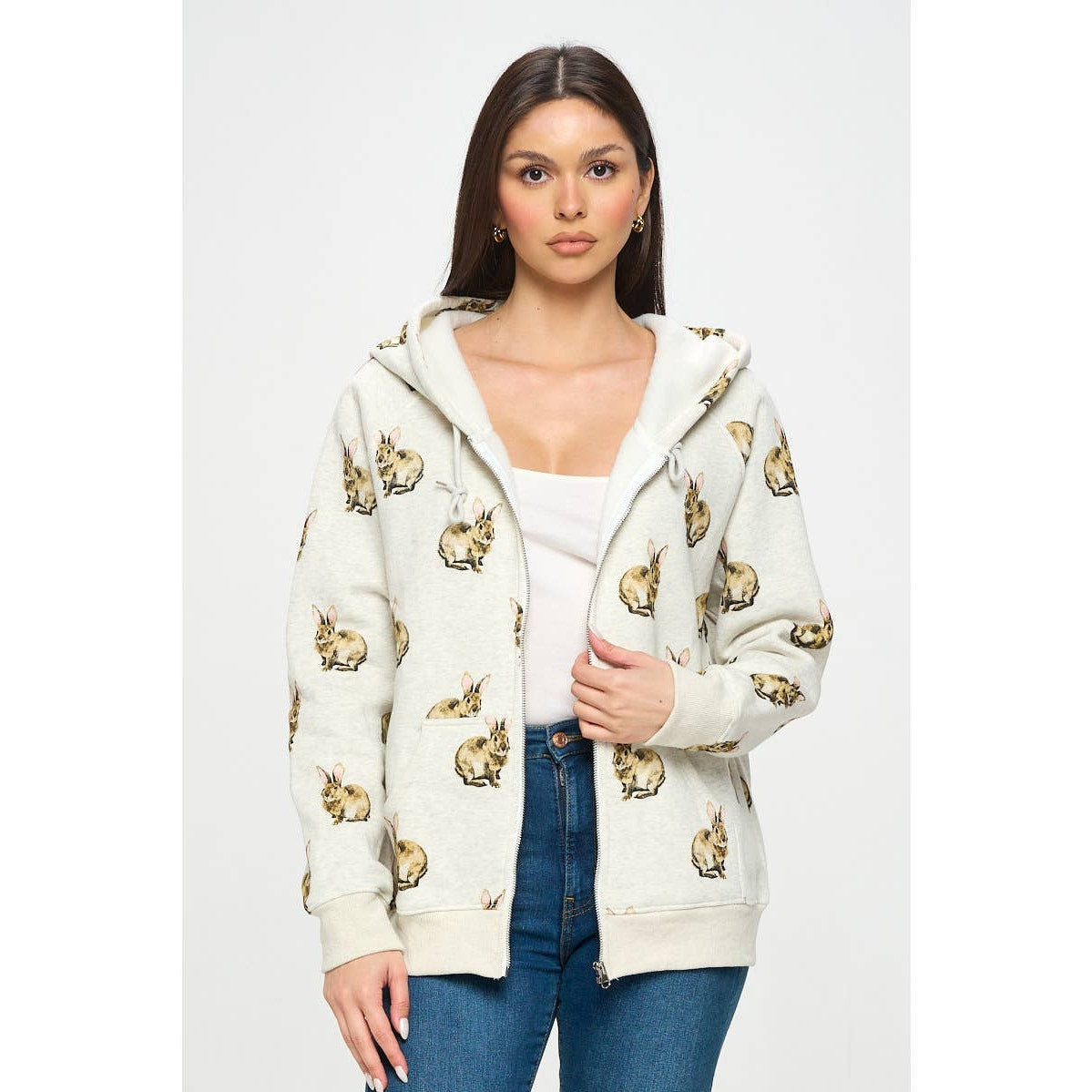 Bunny Print Zip Up Hoodie