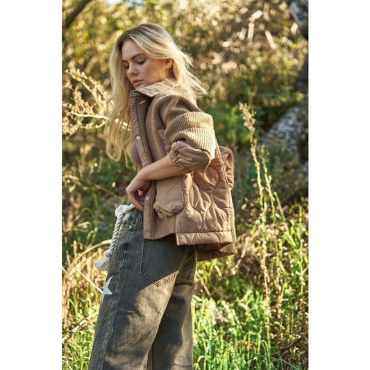 Mocha Ribbed Sweater Quilted Jacket