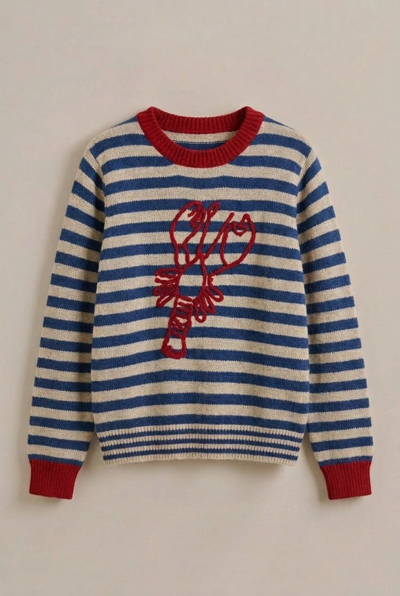 Lobster Embroidered Breton Stripe Sweater