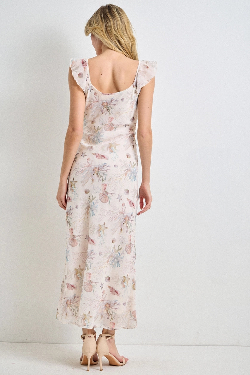 Coral Reef Ruffle Detail Maxi Dress