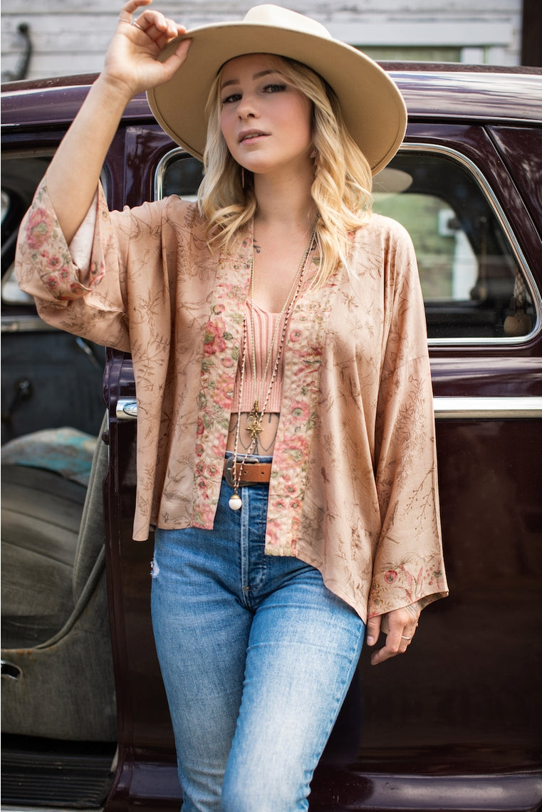 Cárdigan kimono de bambú corto "Map of My Heart" talla única