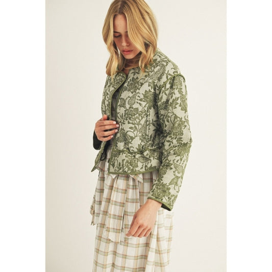Olive Floral Print Padded Jacket