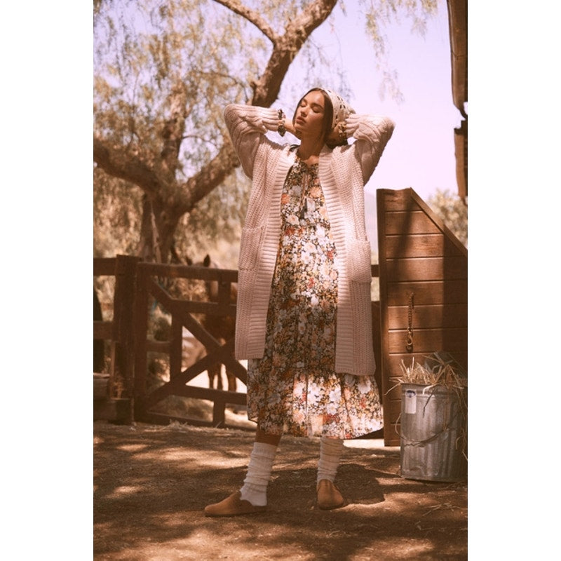 Black Floral V-Neck Chiffon Midi Dress