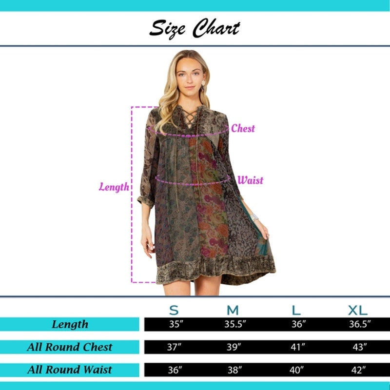 Vestido babydoll de terciopelo con patchwork, lavado a la piedra, estilo bohemio y chic de Gravel Chic