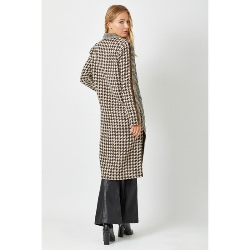 Gold Tape Trim Brown Houndstooth Coat