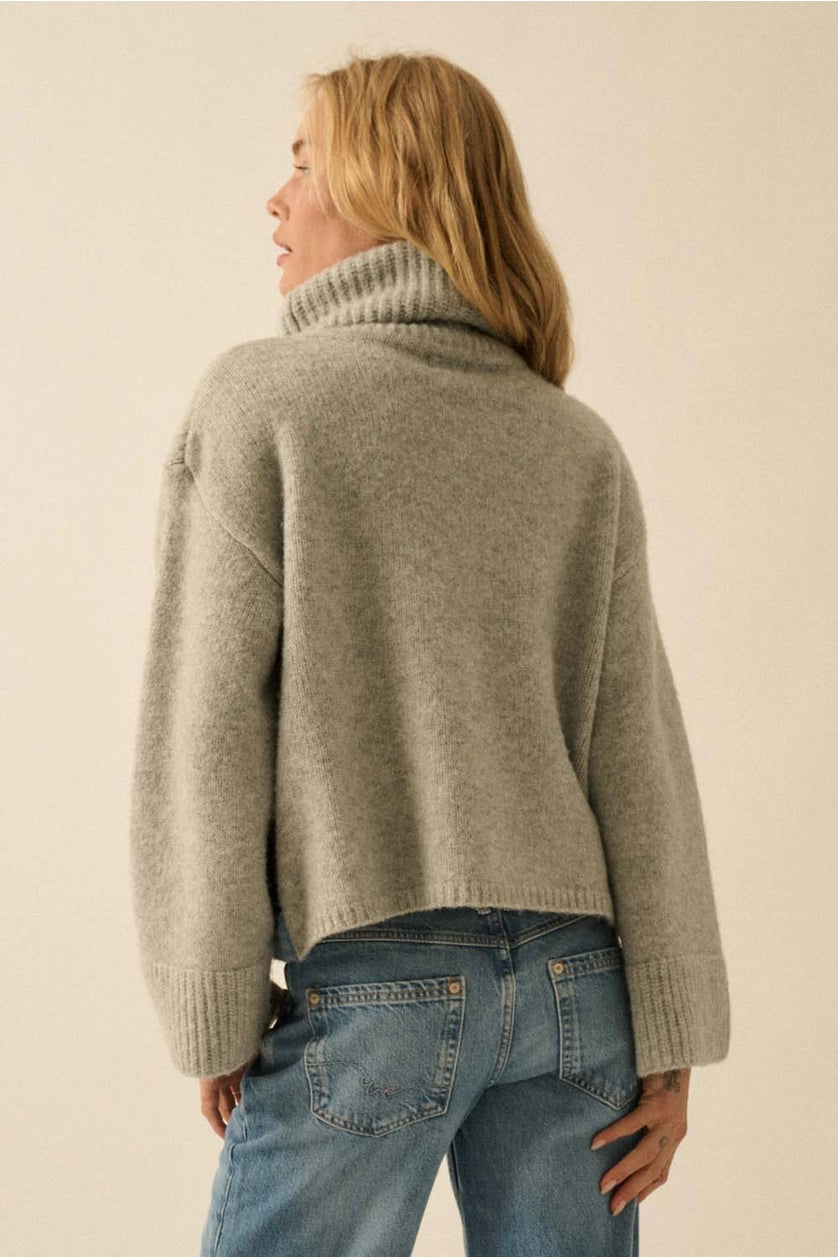Mountains Fuzzy Jacquard-Knit Turtleneck Sweater