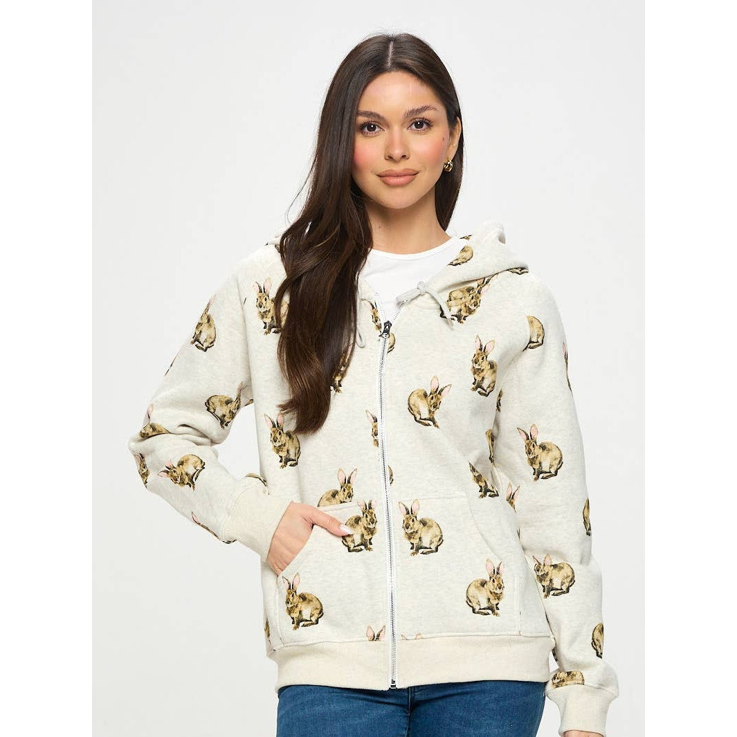 Bunny Print Zip Up Hoodie