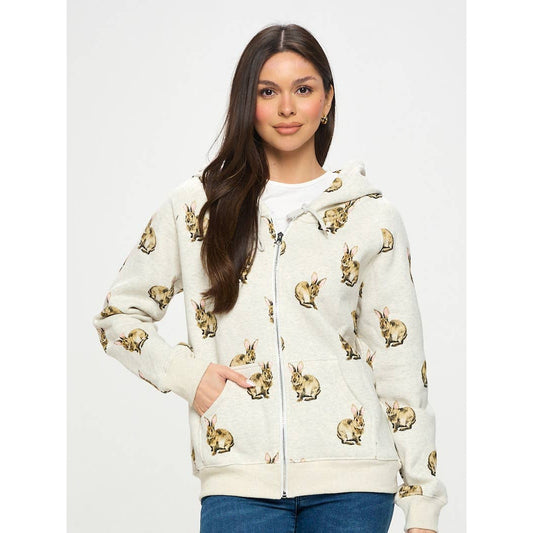 Bunny Print Zip Up Hoodie