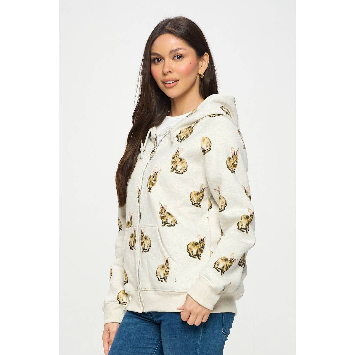 Bunny Print Zip Up Hoodie