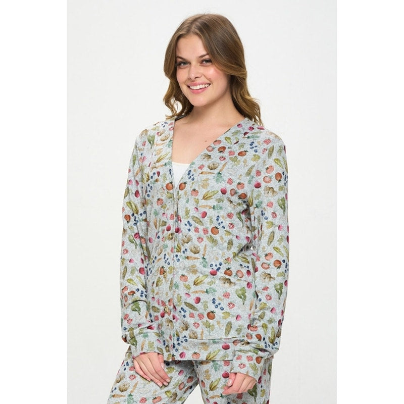 Cárdigan con cuello en V y botones con estampado vegetal