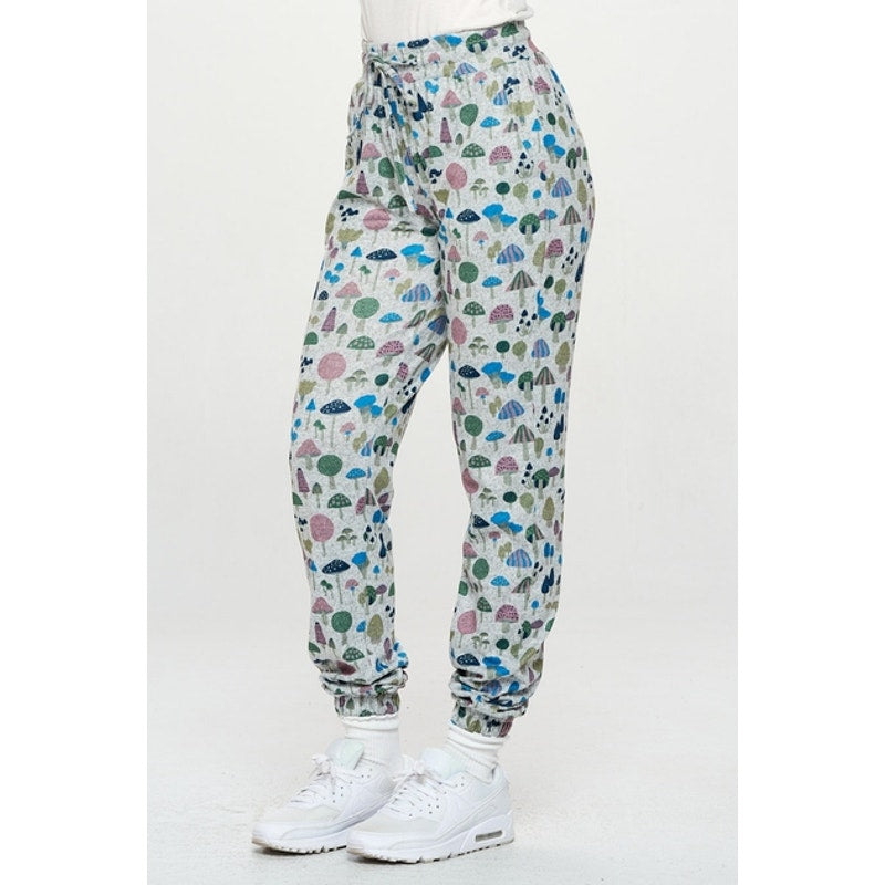 Mushroom Print Tie Waist Jogger Pants
