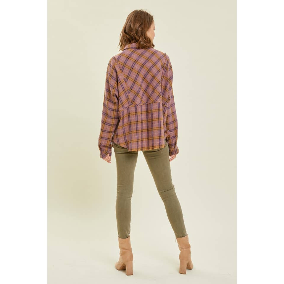 Camisa de cuadros oversize lavada morada estilo western