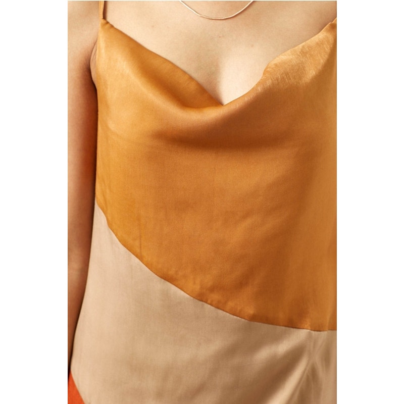 Mystree Size Small Caramel Mix Color Blocked Slip Dress