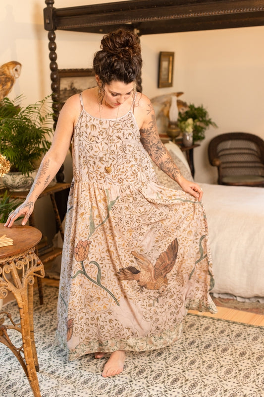 Folklore Floral Bamboo Bohéme Slip Dress with Bird of Peace