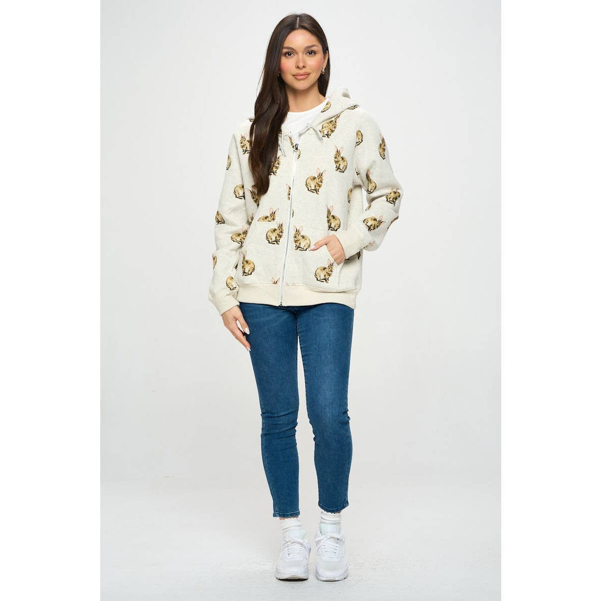 Bunny Print Zip Up Hoodie