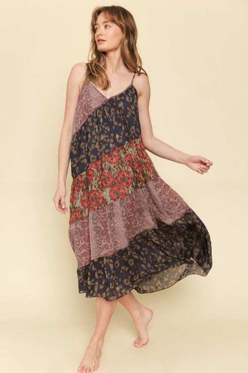 Mixed Print Maxi Dress in Leopard Mix