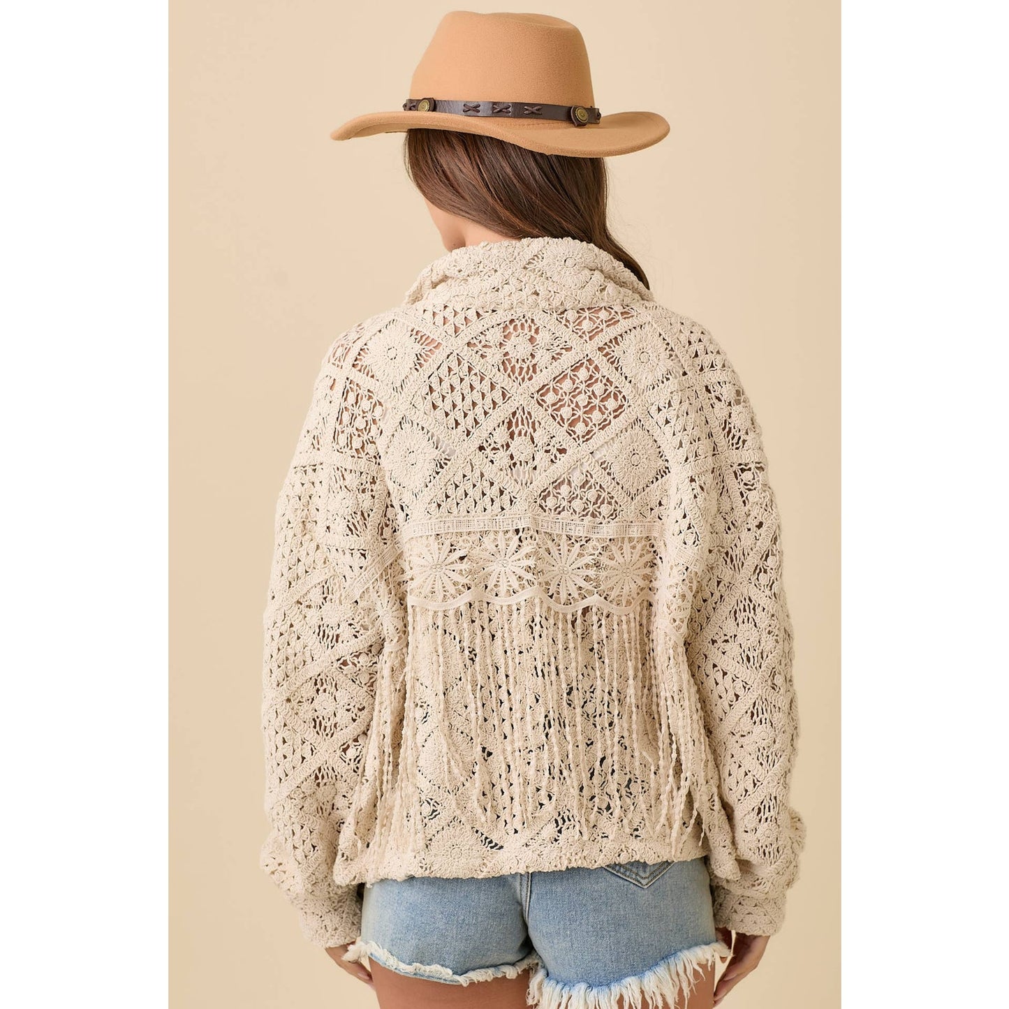 Macrame Crochet Lace Fringed Jacket