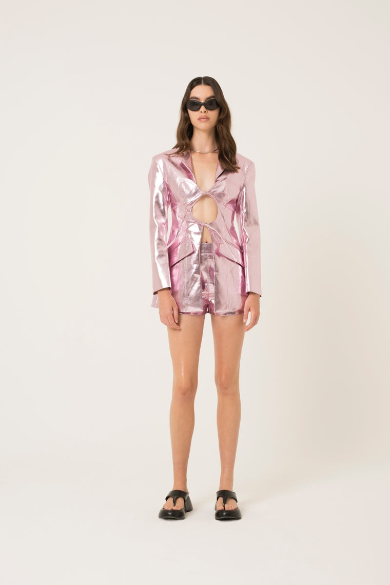 Amy Lynn Mindi High Shine Metallic Blazer Jacket