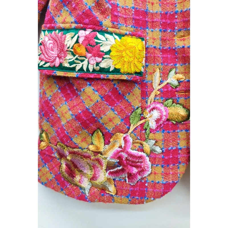 Chaqueta blazer Aratta con forro de bouclé de coco y camello fucsia