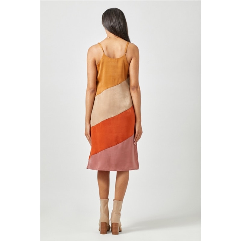 Mystree Size Small Caramel Mix Color Blocked Slip Dress