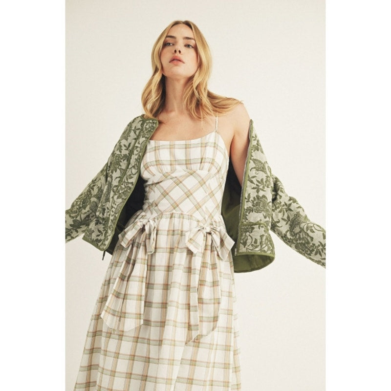 Olive Floral Print Padded Jacket
