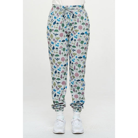Mushroom Print Tie Waist Jogger Pants