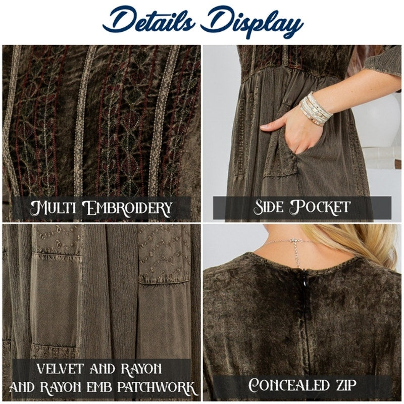 Melodic Enchantment: Stone-Washed Maxi Dress with Velvet