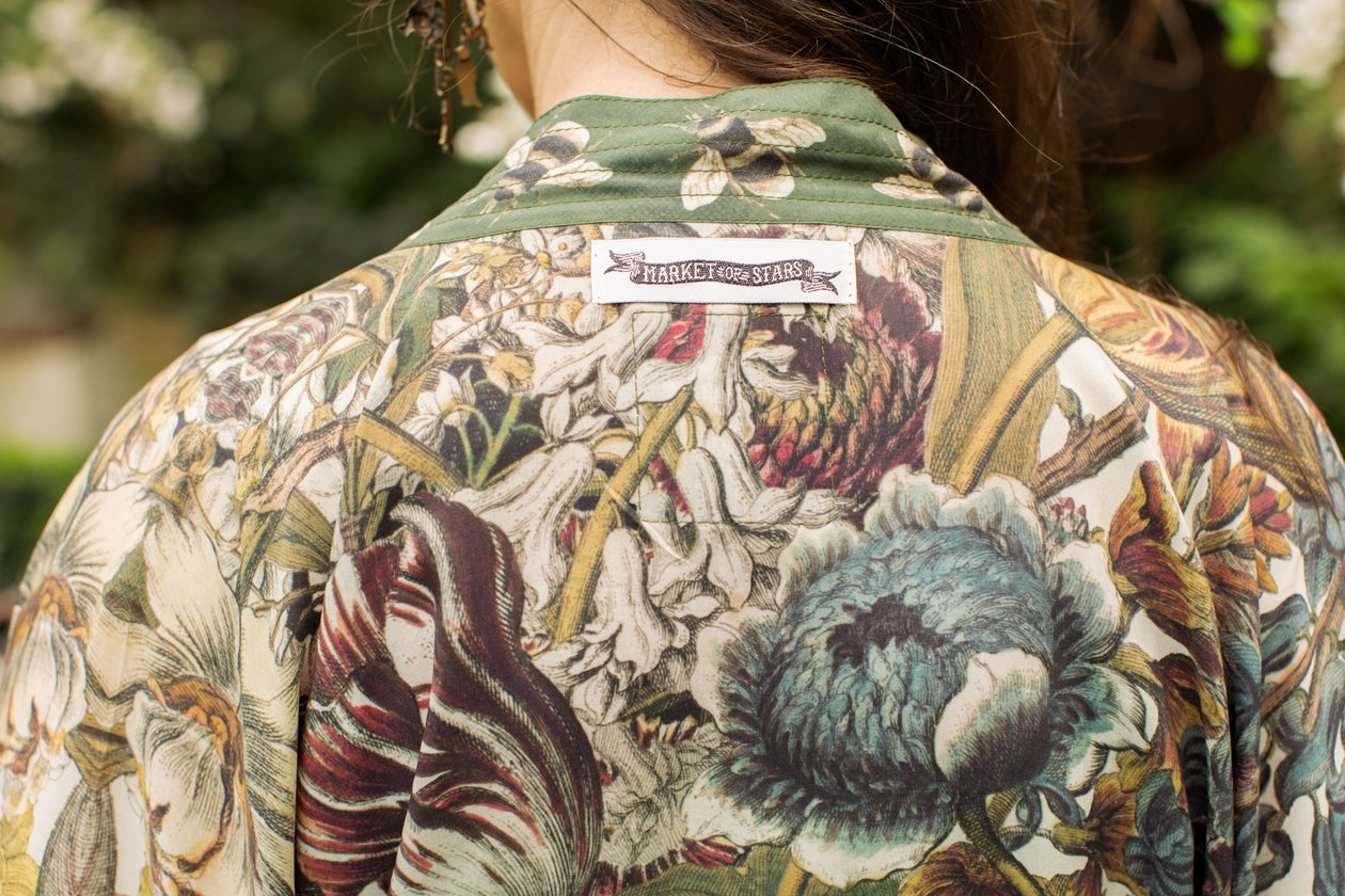 Love Grows Wild Floral Bamboo Cropped Kimono with Bees One Size