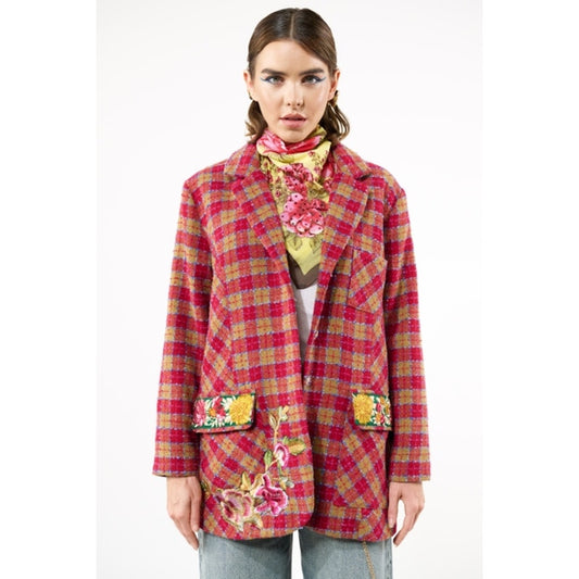Aratta Fuchsia Camel Coco Boucle Lined Blazer Jacket