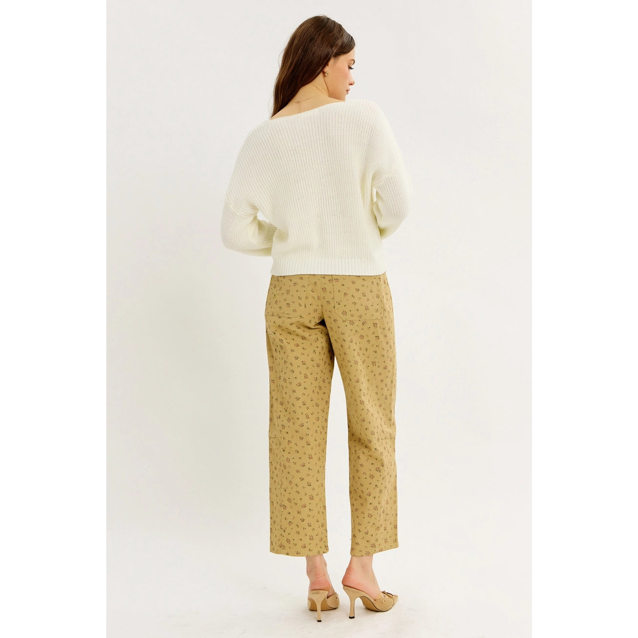 Ditsy Flower Twill Barrel Leg Pants