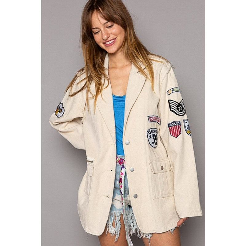 Vintage Patch Detail Military Blazer Jacket