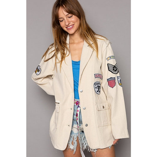 Vintage Patch Detail Military Blazer Jacket