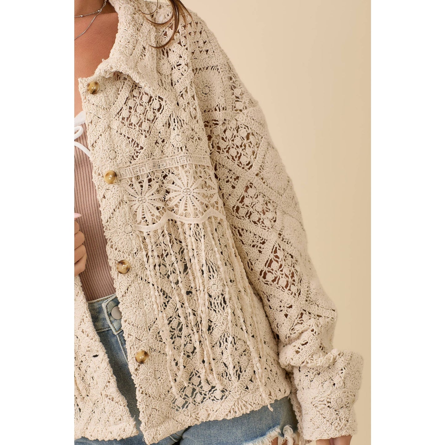 Macrame Crochet Lace Fringed Jacket
